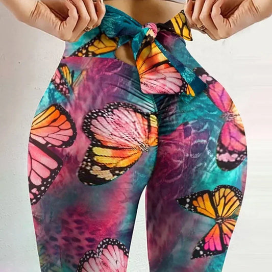 High-Waist-Leggings mit Schmetterlingsprint