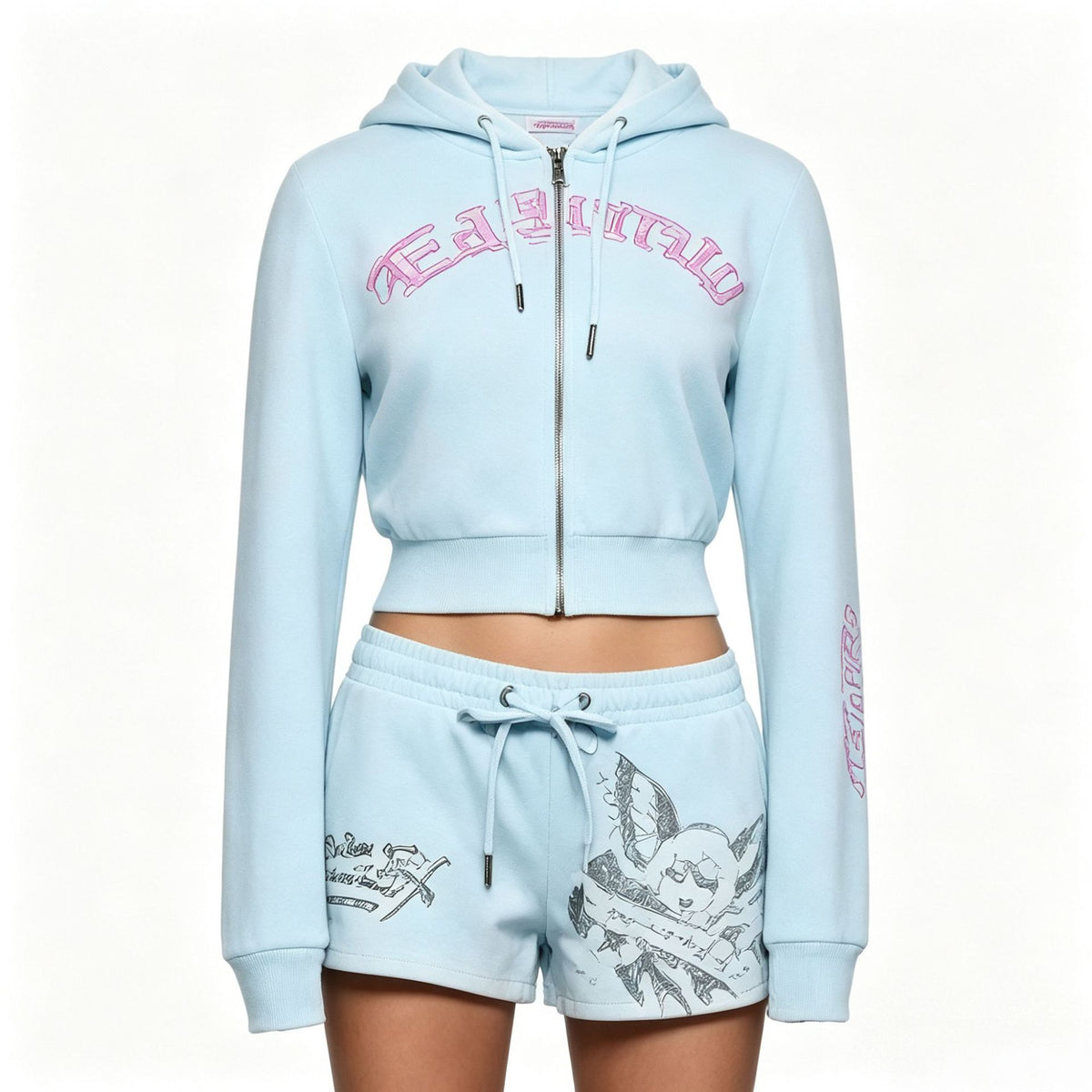 Bedrucktes Set mit kurzem Zip-Hoodie und Shorts – Produktansicht 6
