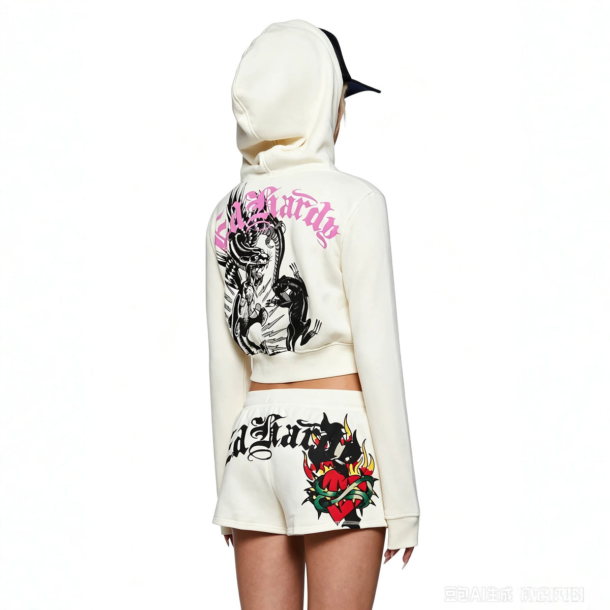 Bedrucktes Set mit kurzem Zip-Hoodie und Shorts – Produktansicht 3