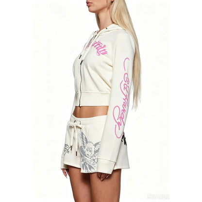 Bedrucktes Set mit kurzem Zip-Hoodie und Shorts – Produktansicht 2
