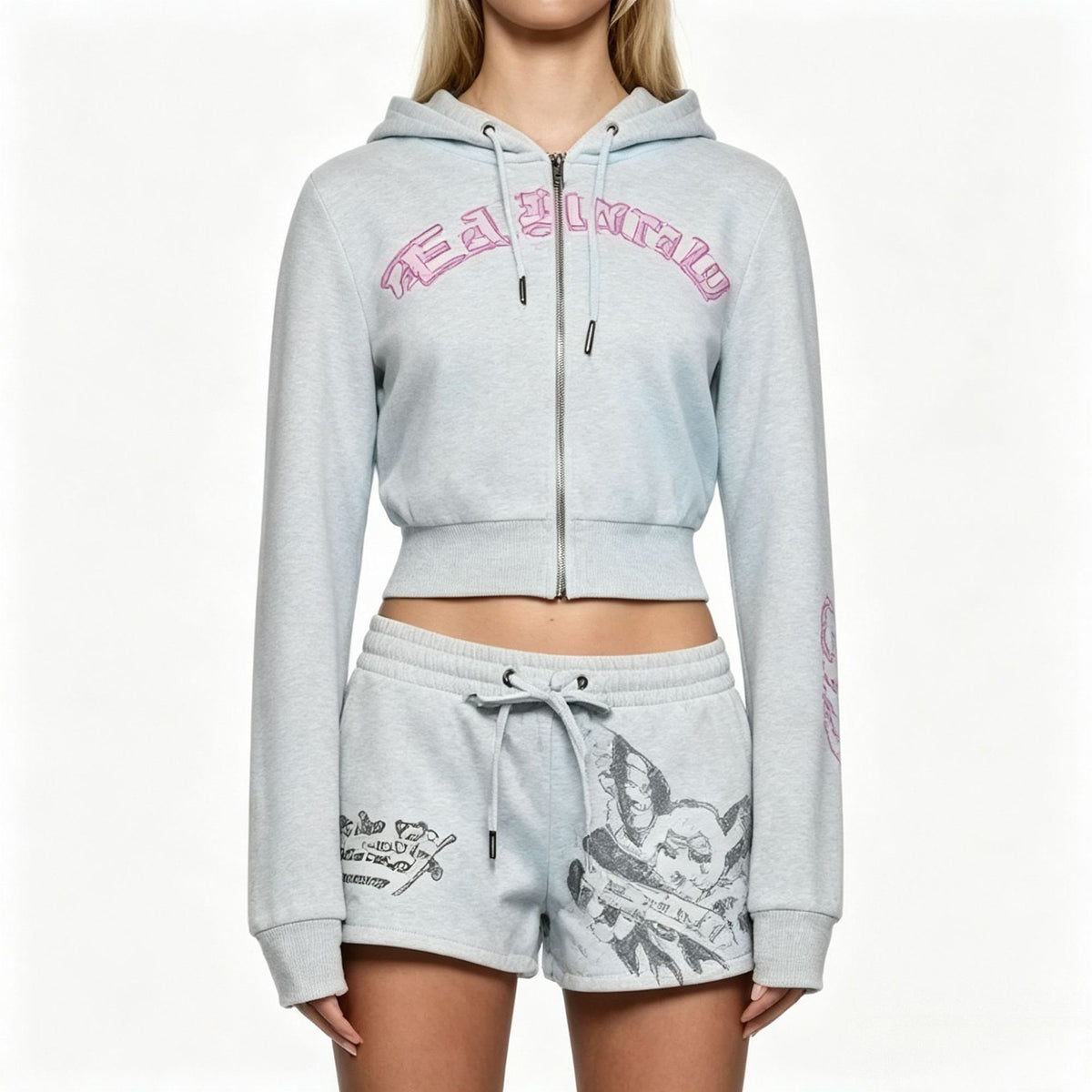 Bedrucktes Set mit kurzem Zip-Hoodie und Shorts – Produktansicht 8