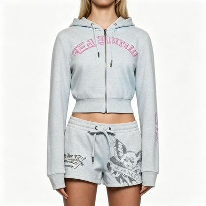 Bedrucktes Set mit kurzem Zip-Hoodie und Shorts – Produktansicht 8