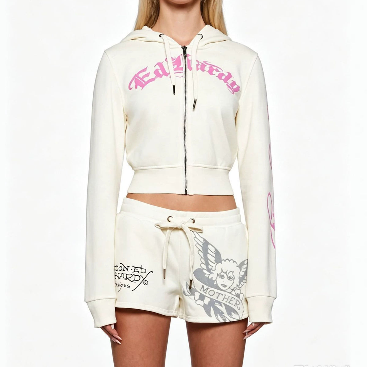 Bedrucktes Set mit kurzem Zip-Hoodie und Shorts – Produktansicht 1