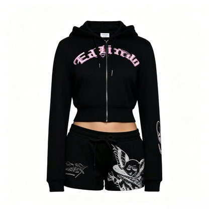 Bedrucktes Set mit kurzem Zip-Hoodie und Shorts – Produktansicht 7