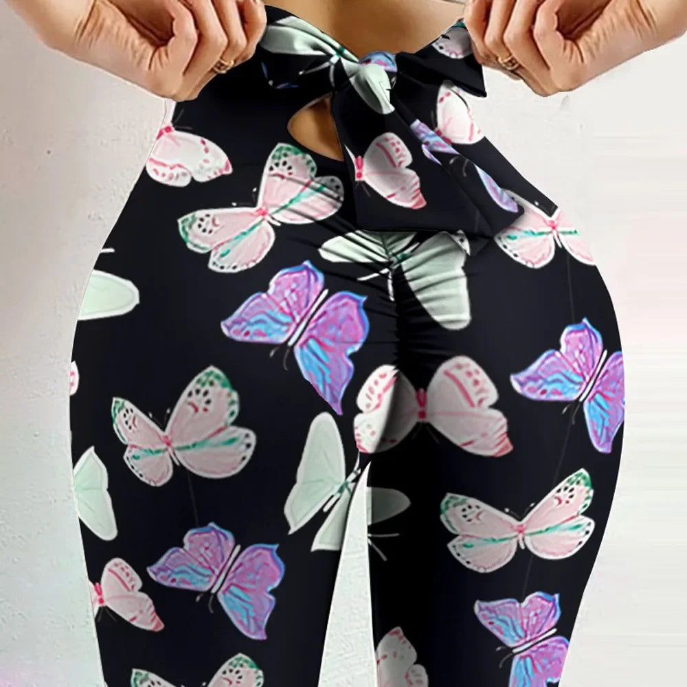High-Waist-Leggings mit Schmetterlingsprint