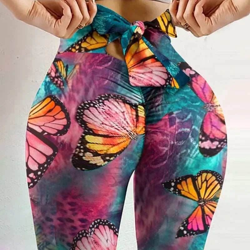 High-Waist-Leggings mit Schmetterlingsprint